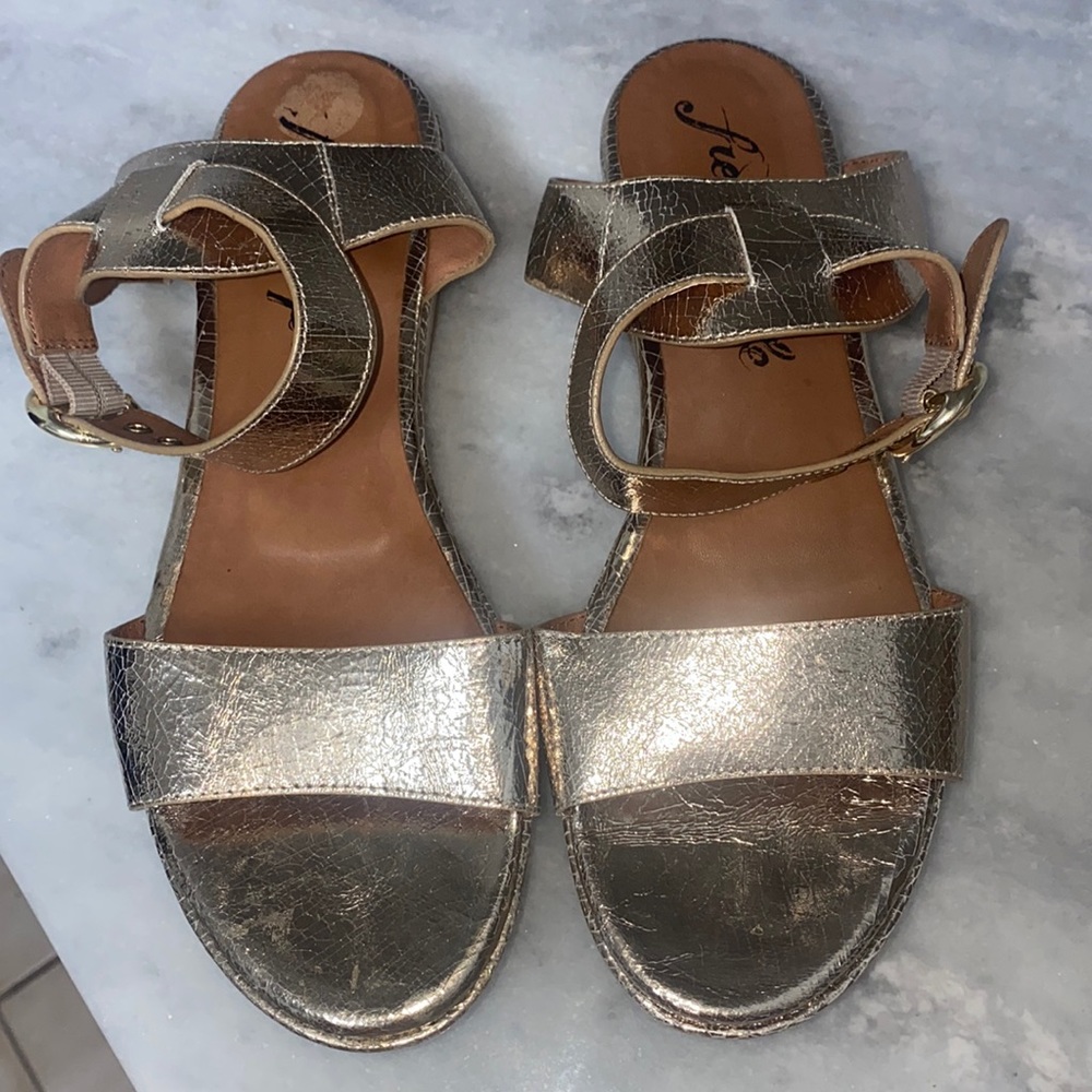 Free People Paris Flatform Gold Sandals